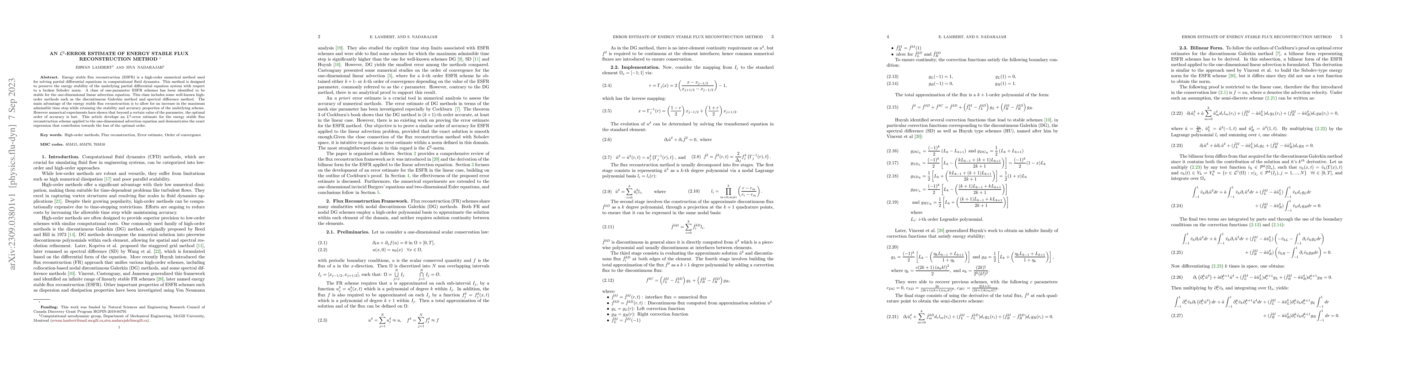 Thumbnail for An L2-Error Estimate of Energy Stable Flux Reconstruction Method