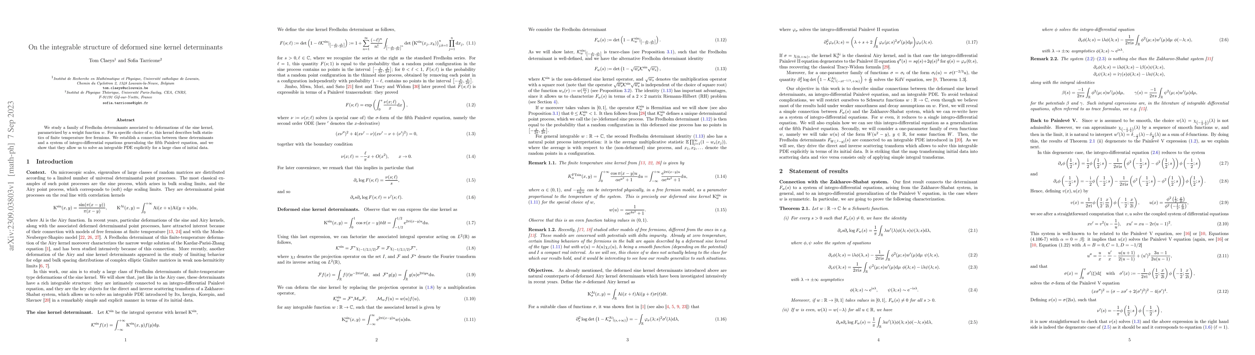 Thumbnail for On the integrable structure of deformed sine kernel determinants