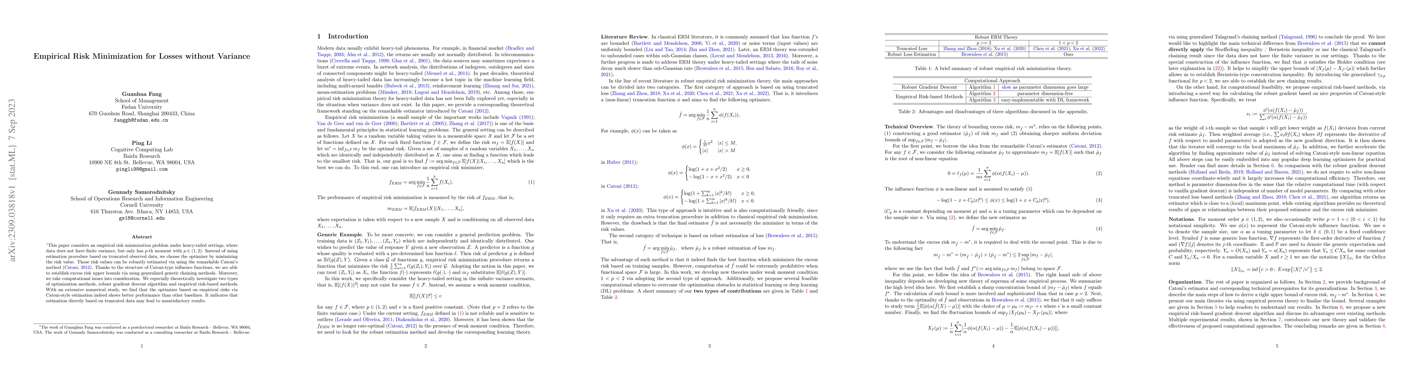 Thumbnail for Empirical Risk Minimization for Losses without Variance