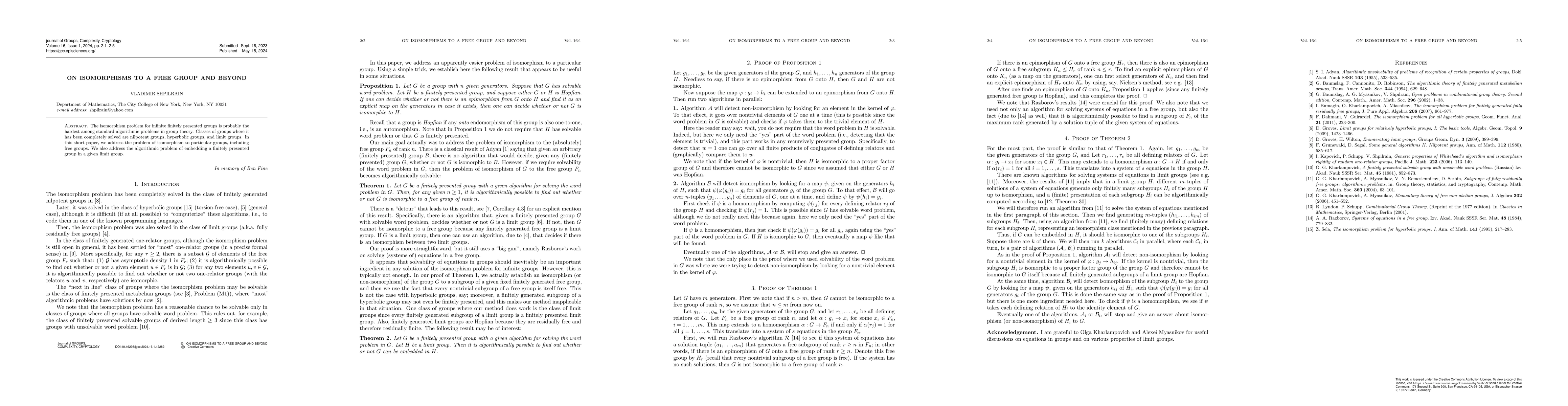 Thumbnail for On isomorphisms to a free group and beyond