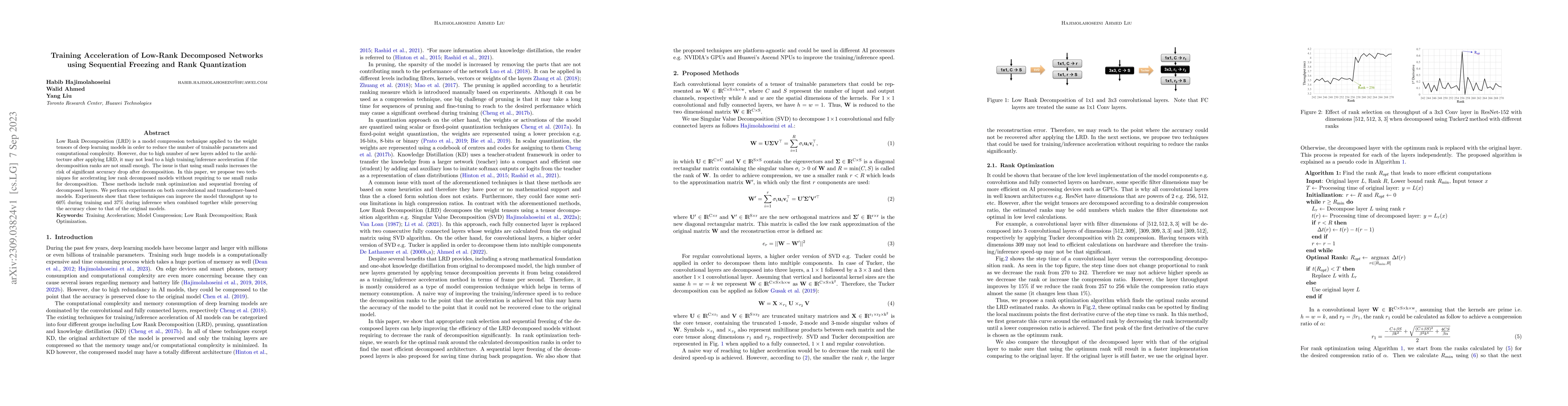 Thumbnail for Training Acceleration of Low-Rank Decomposed Networks using Sequential
  Freezing and Rank Quantization