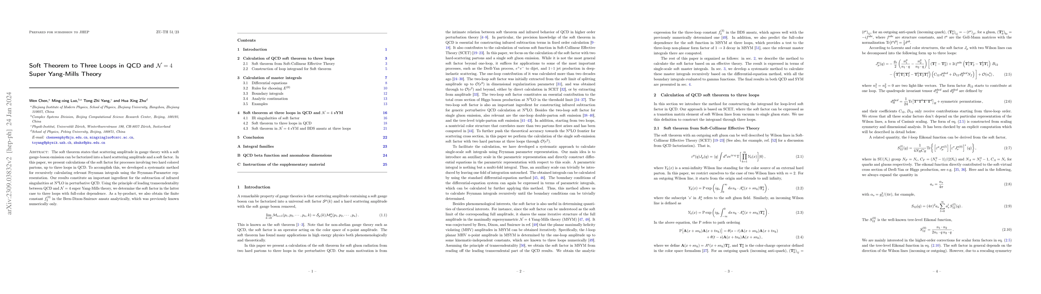 Thumbnail for Soft Theorem to Three Loops in QCD and ${\cal N} = 4$ Super Yang-Mills
  Theory