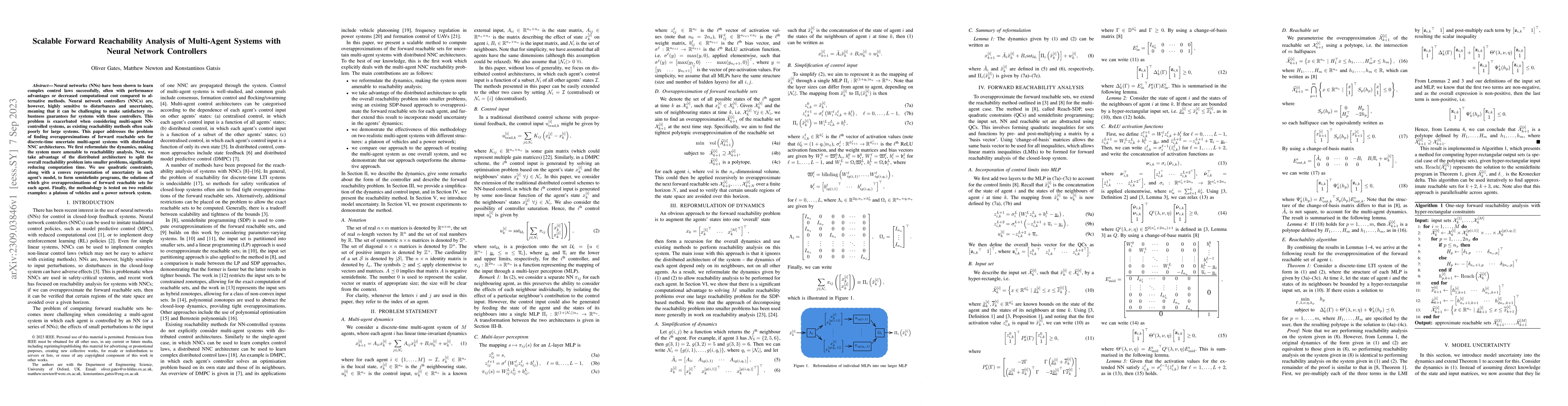 Thumbnail for Scalable Forward Reachability Analysis of Multi-Agent Systems with
  Neural Network Controllers