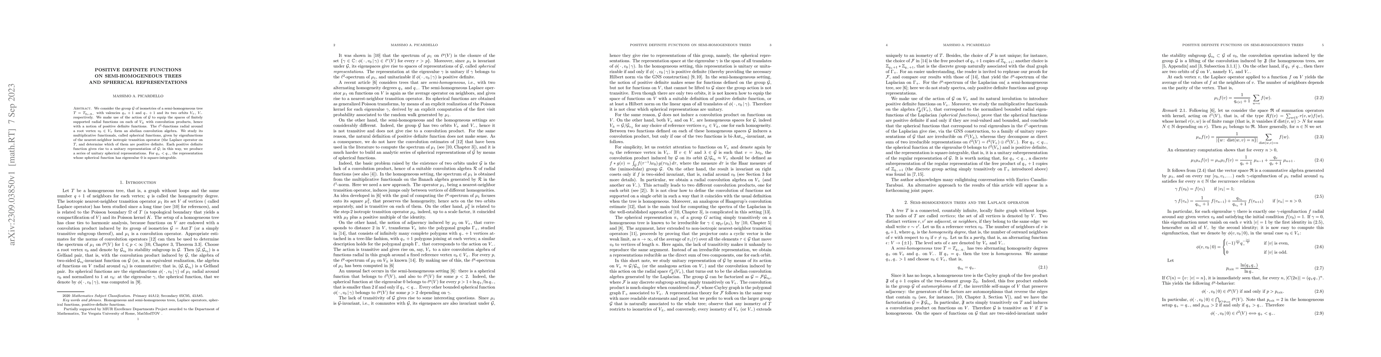 Thumbnail for Positive definite functions on semi-homogeneous trees and spherical
  representations