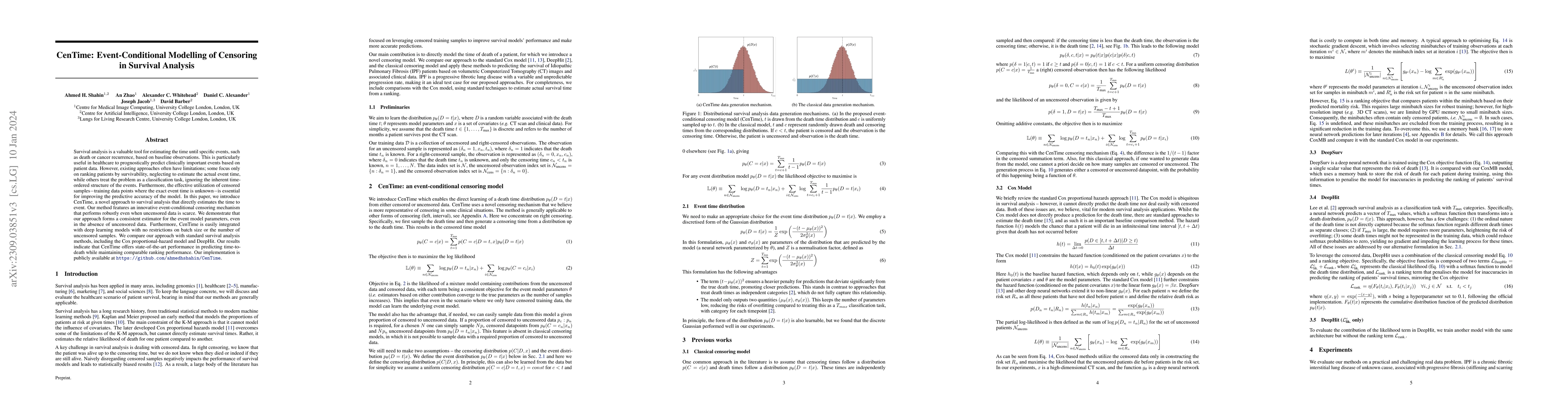 Thumbnail for CenTime: Event-Conditional Modelling of Censoring in Survival Analysis