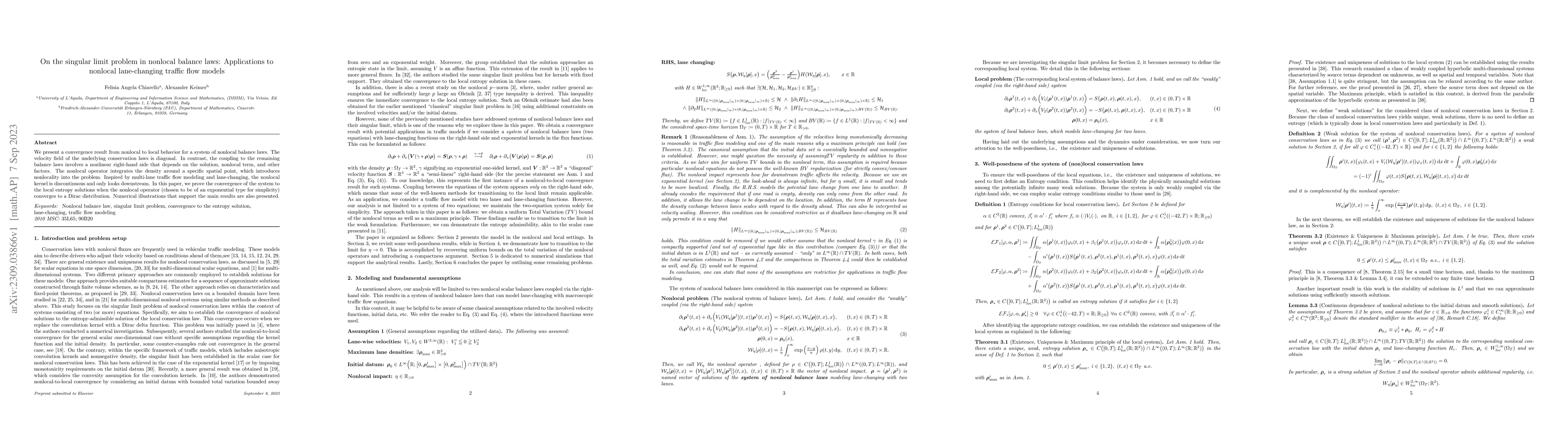 Thumbnail for On the singular limit problem in nonlocal balance laws: Applications to
  nonlocal lane-changing traffic flow models