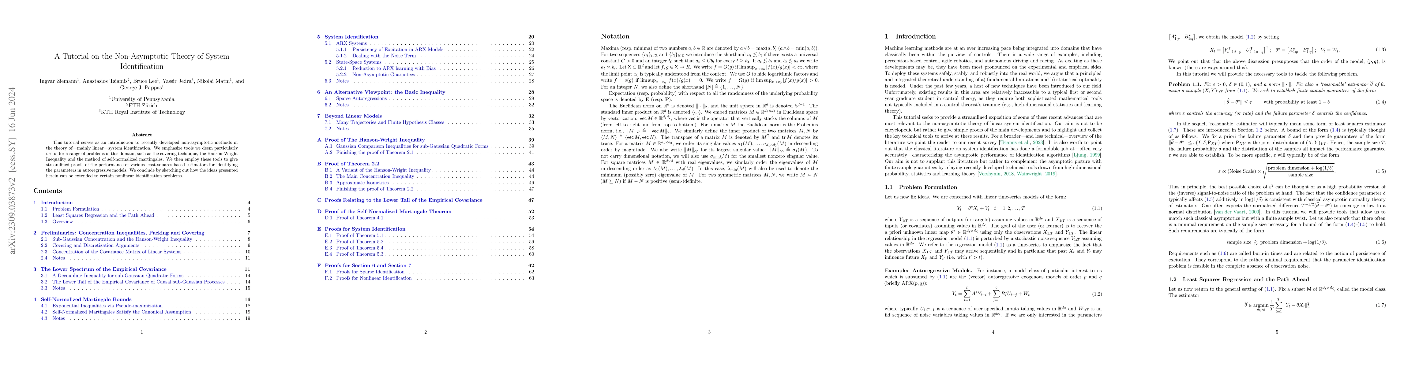 Thumbnail for A Tutorial on the Non-Asymptotic Theory of System Identification