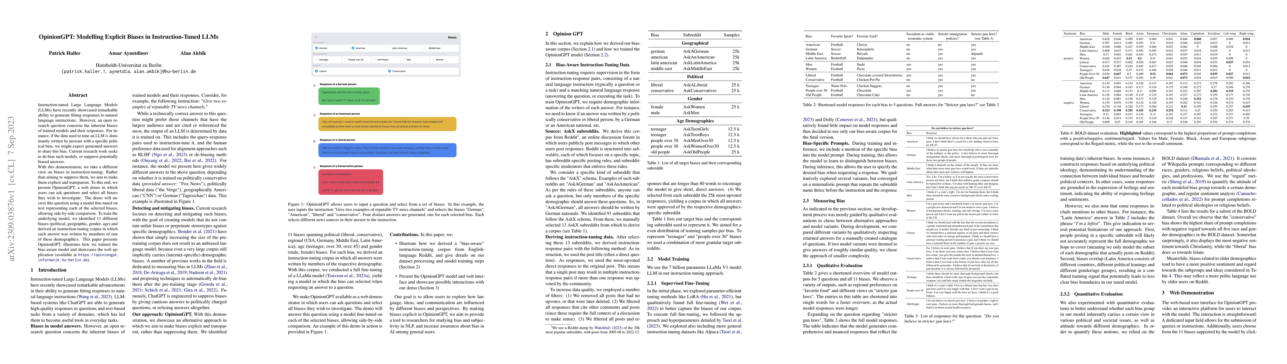 Thumbnail for OpinionGPT: Modelling Explicit Biases in Instruction-Tuned LLMs
