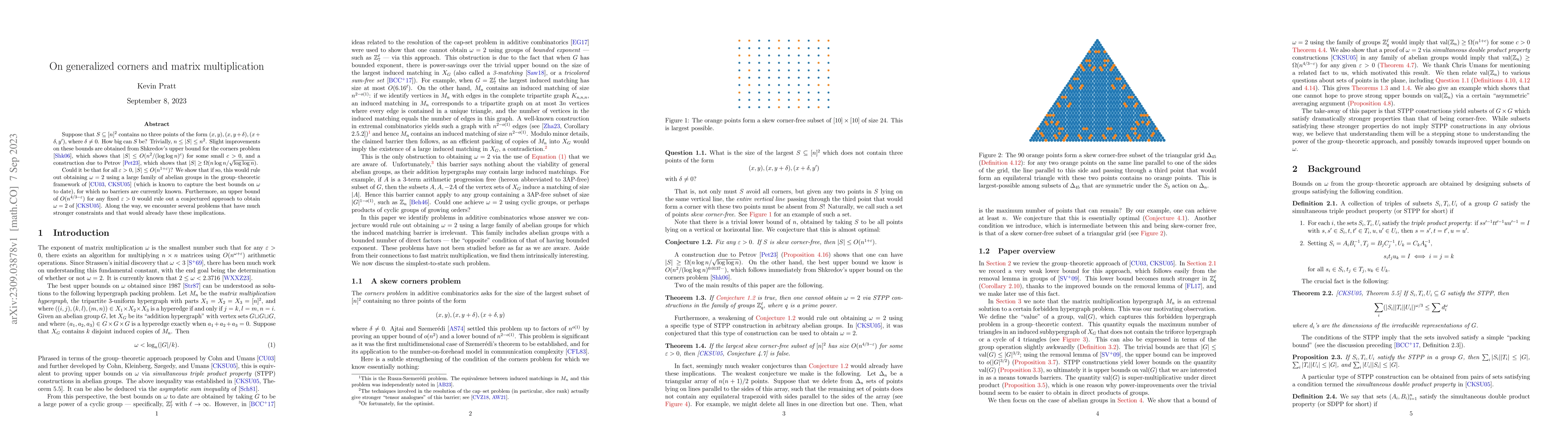 Thumbnail for On generalized corners and matrix multiplication