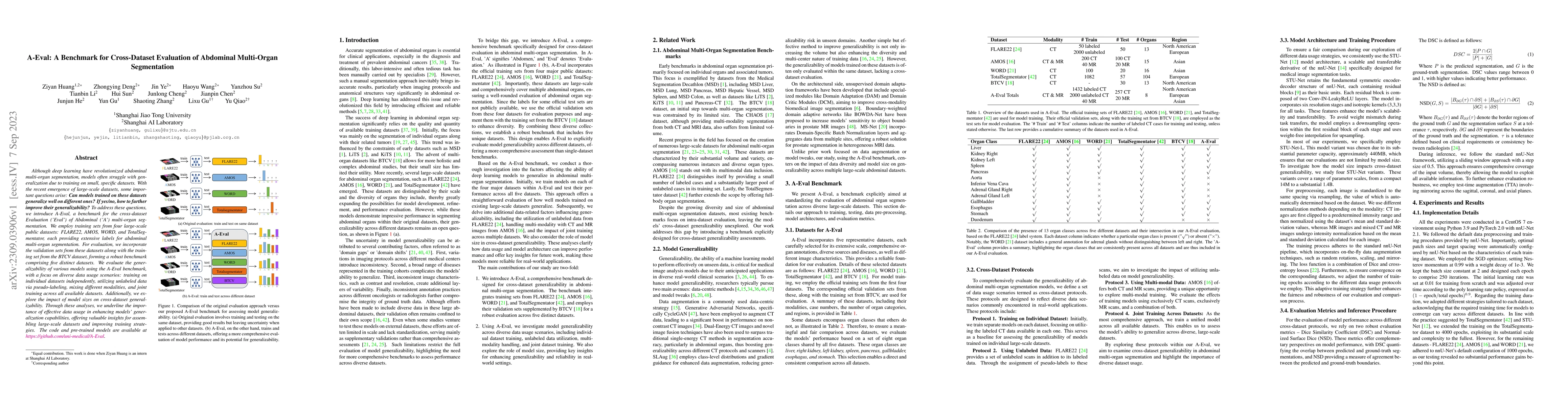 Thumbnail for A-Eval: A Benchmark for Cross-Dataset Evaluation of Abdominal
  Multi-Organ Segmentation