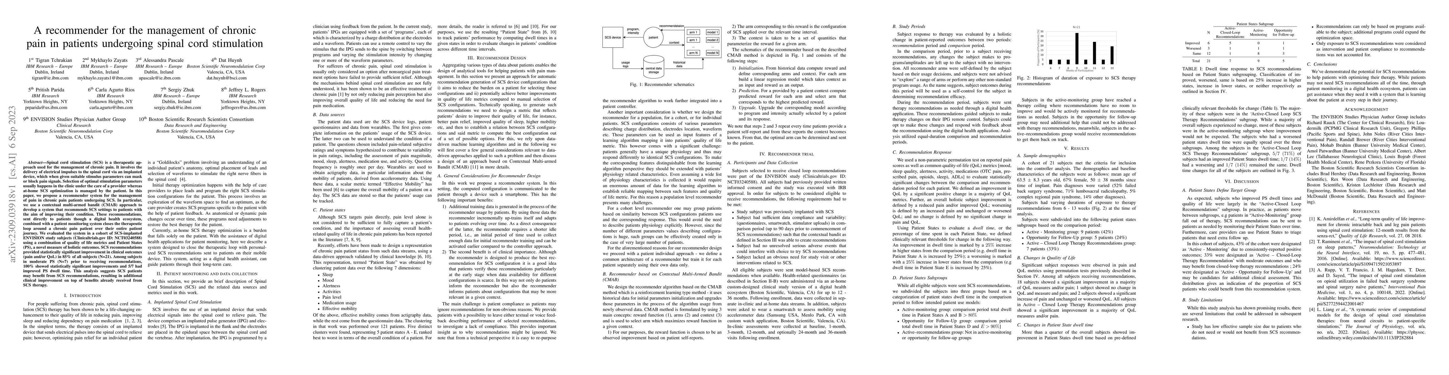 Thumbnail for A recommender for the management of chronic pain in patients undergoing
  spinal cord stimulation