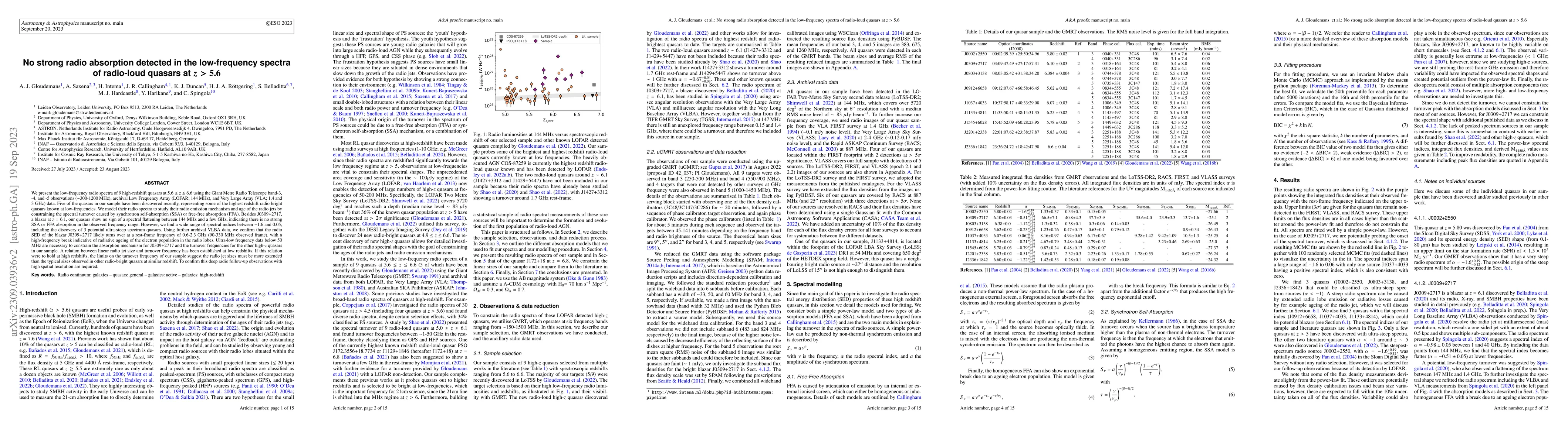 Thumbnail for No strong radio absorption detected in the low-frequency spectra of
  radio-loud quasars at z > 5.6