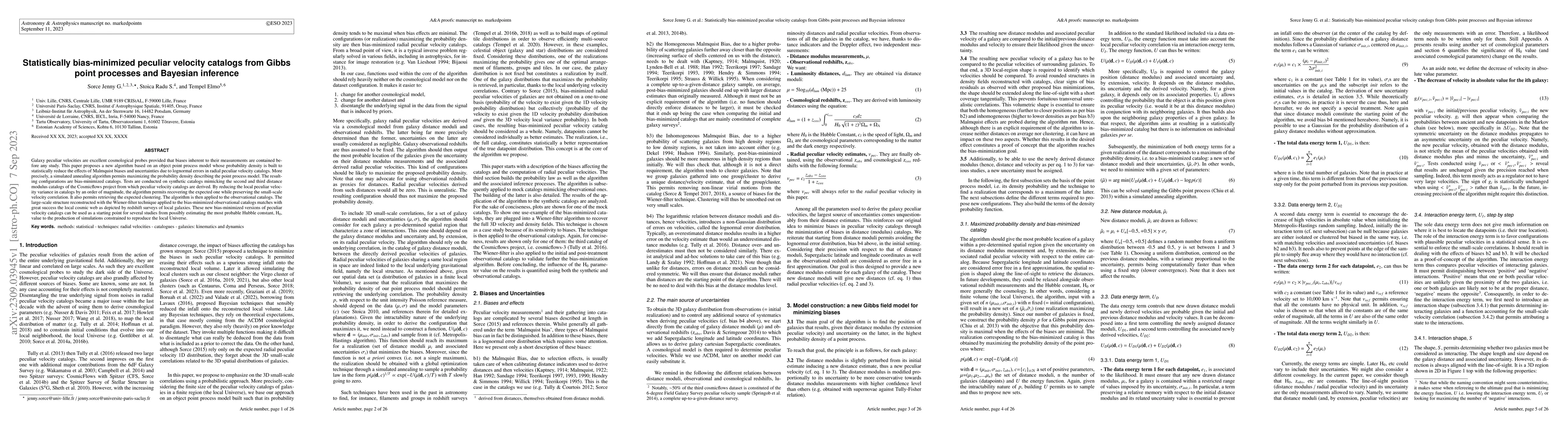 Thumbnail for Statistically bias-minimized peculiar velocity catalogs from Gibbs point
  processes and Bayesian inference
