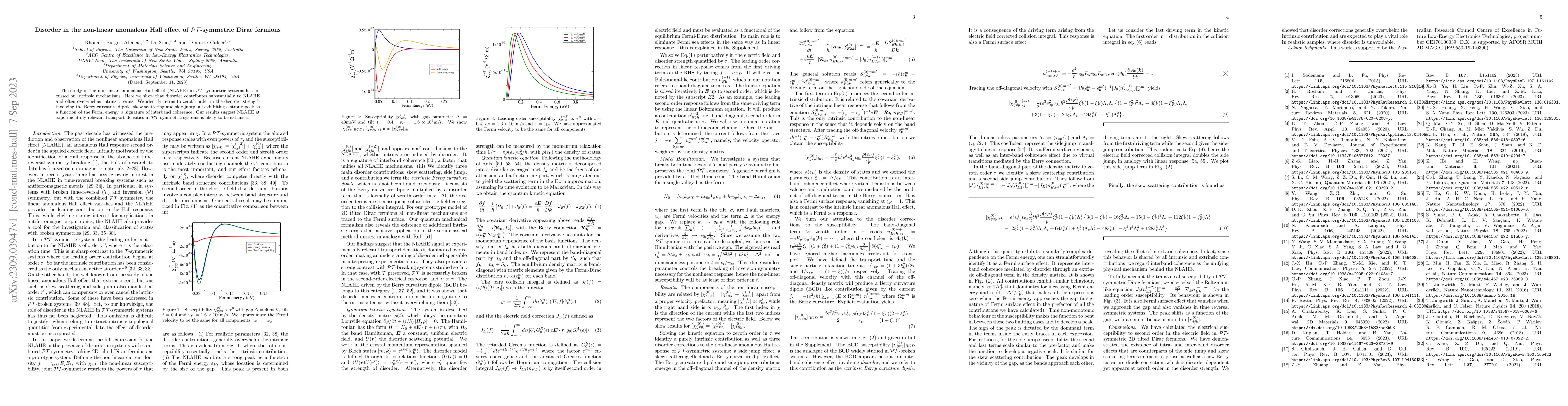 Thumbnail for Disorder in the non-linear anomalous Hall effect of
  $\mathcal{P}\mathcal{T}$-symmetric Dirac fermions