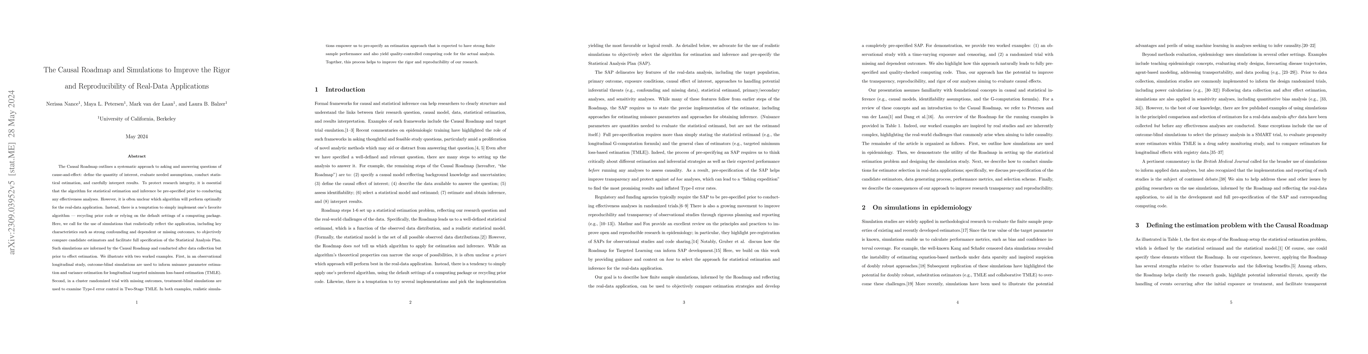Thumbnail for The Causal Roadmap and Simulations to Improve the Rigor and
  Reproducibility of Real-Data Applications