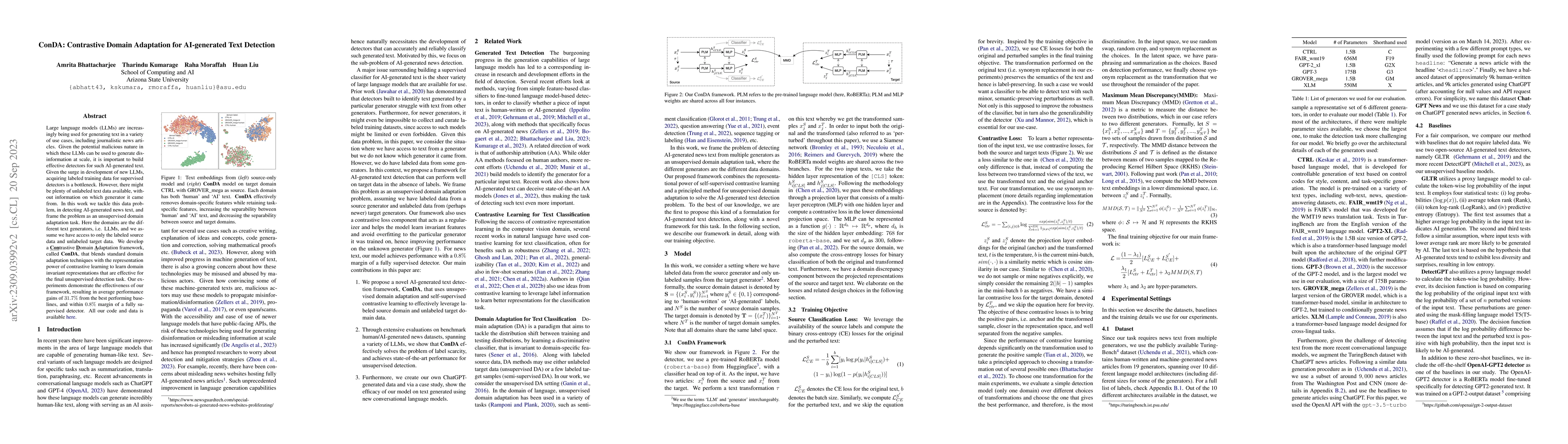 Thumbnail for ConDA: Contrastive Domain Adaptation for AI-generated Text Detection