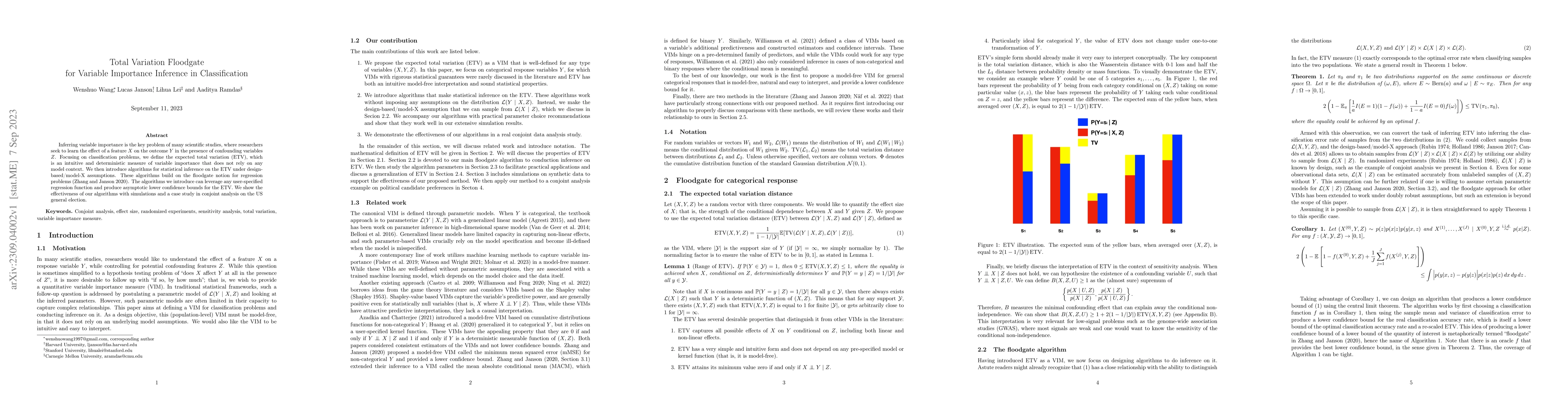 Thumbnail for Total Variation Floodgate for Variable Importance Inference in
  Classification