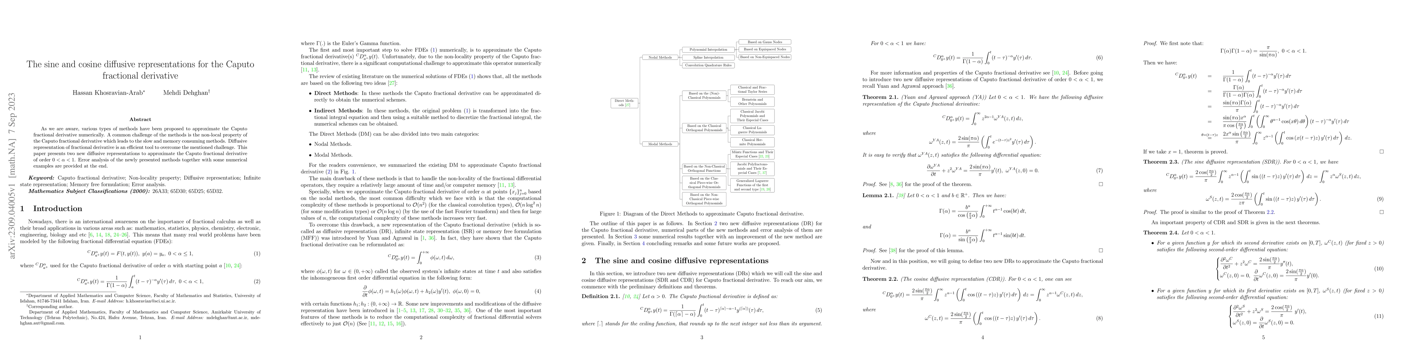 Thumbnail for The sine and cosine diffusive representations for the Caputo fractional
  derivative