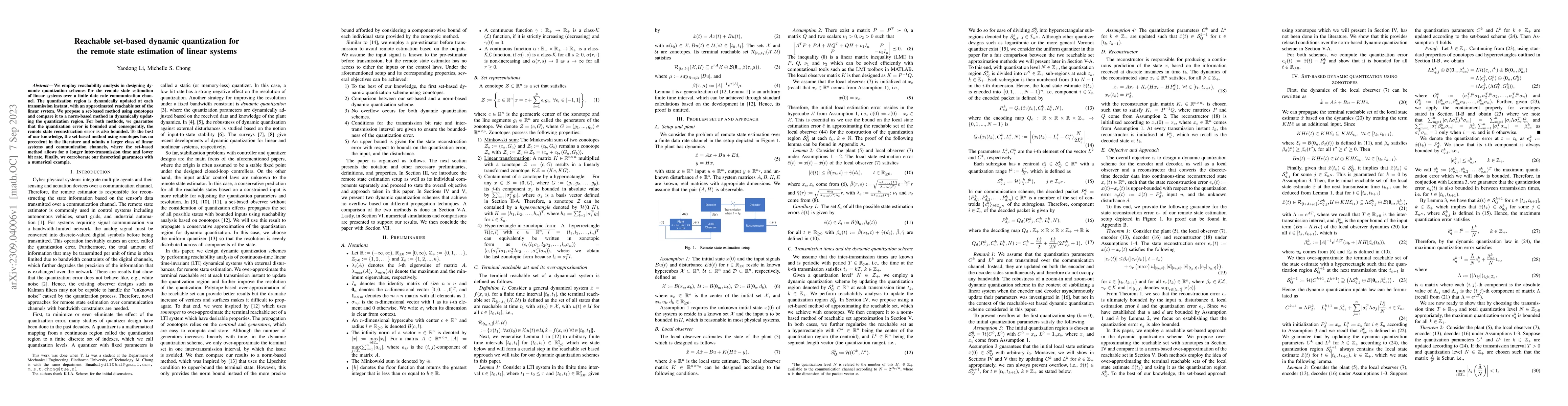 Thumbnail for Reachable set-based dynamic quantization for the remote state estimation
  of linear systems