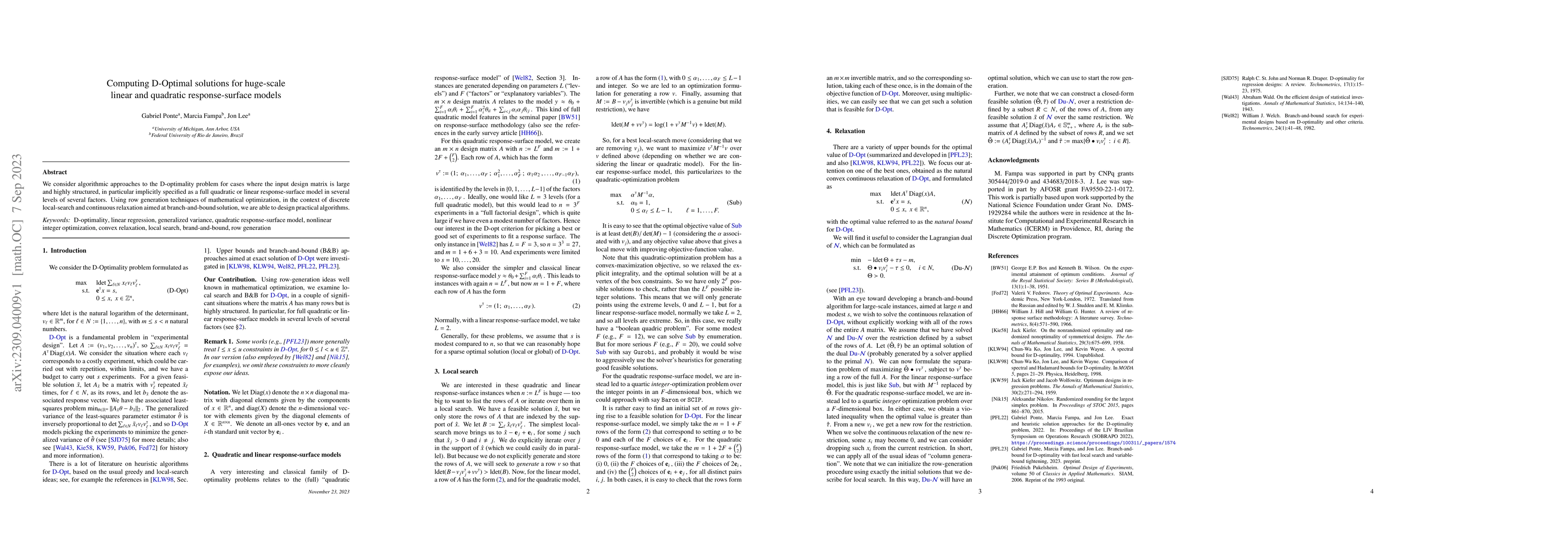 Thumbnail for Computing D-Optimal solutions for huge-scale linear and quadratic
  response-surface models