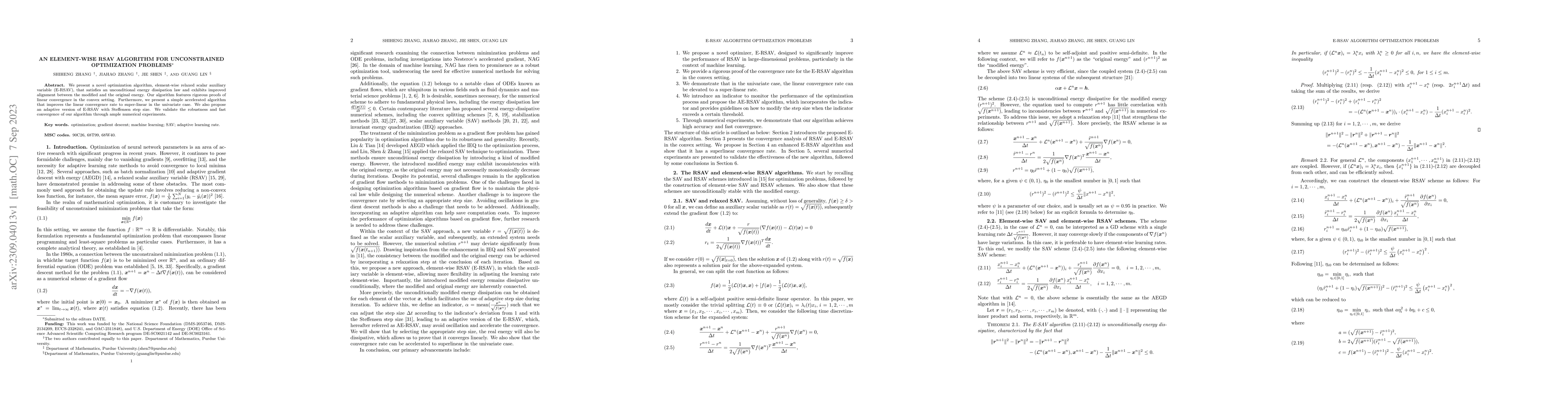 Thumbnail for An Element-wise RSAV Algorithm for Unconstrained Optimization Problems