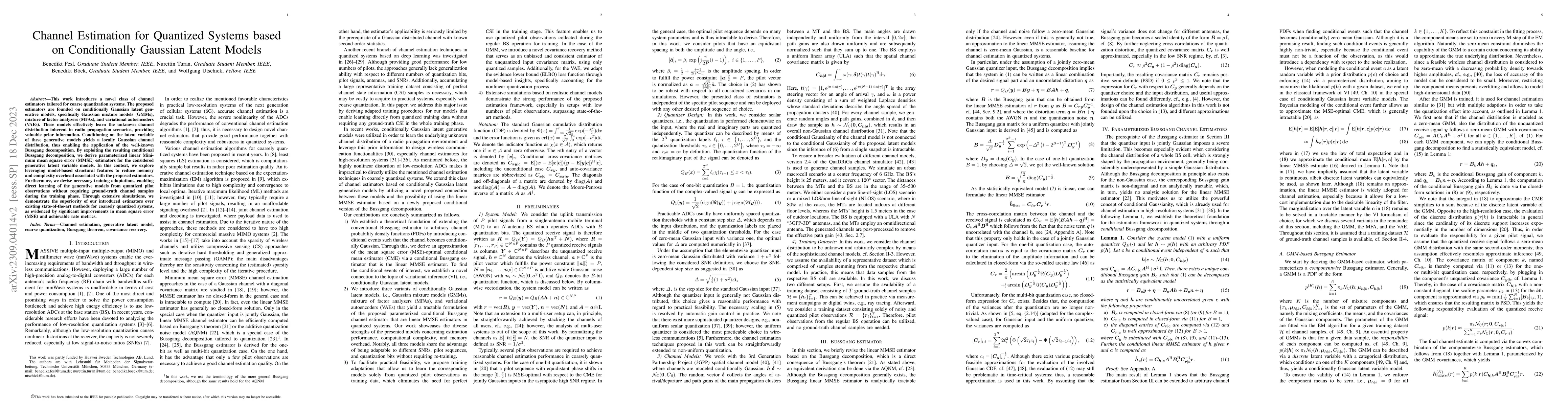 Thumbnail for Channel Estimation for Quantized Systems based on Conditionally Gaussian
  Latent Models
