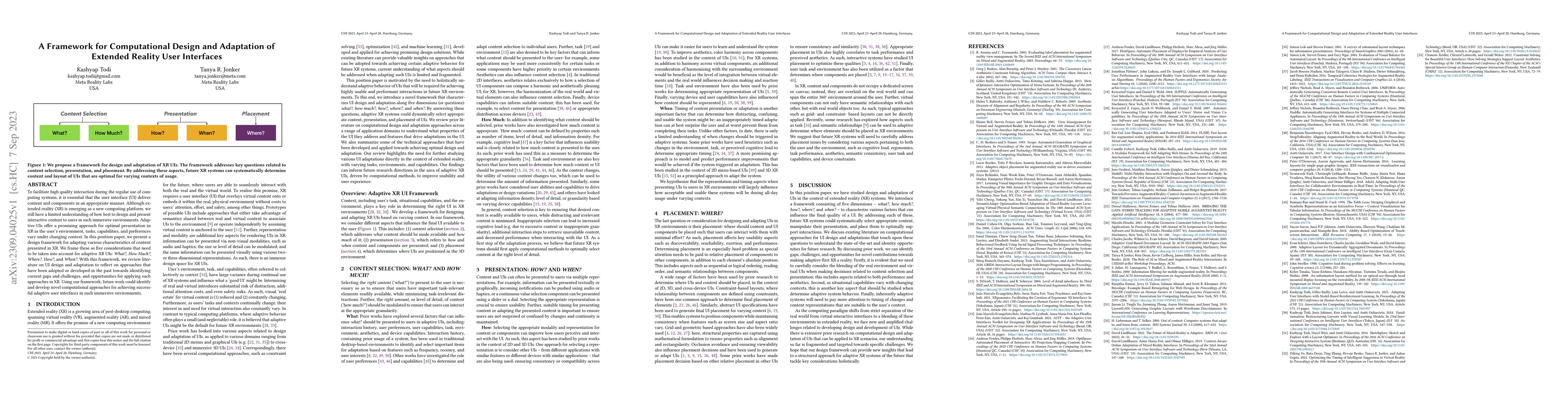 Thumbnail for A Framework for Computational Design and Adaptation of Extended Reality
  User Interfaces