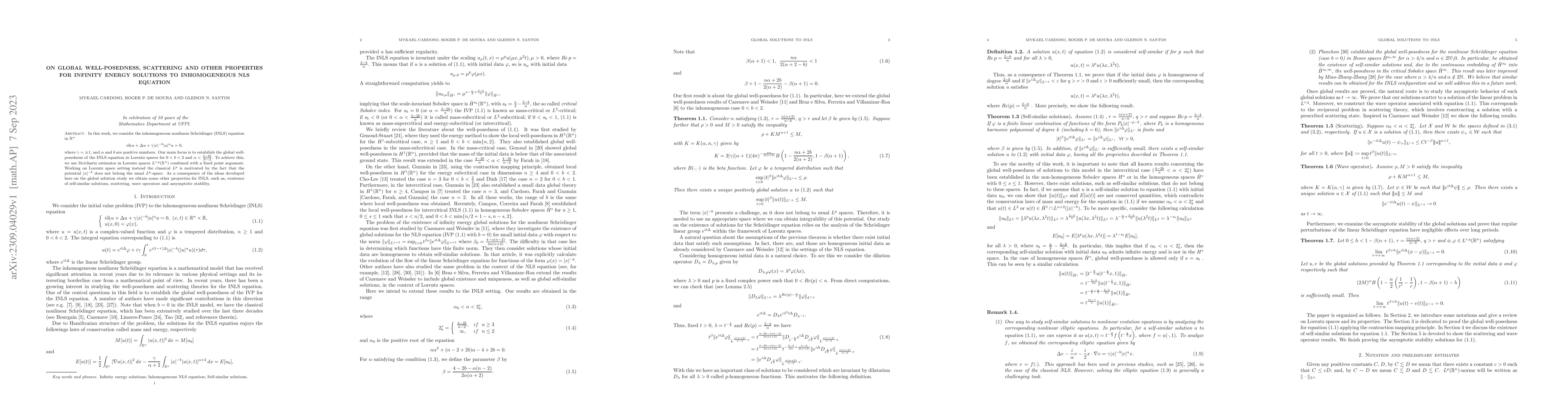 Thumbnail for On global well-posedness, scattering and other properties for infinity
  energy solutions to inhomogeneous NLS Equation