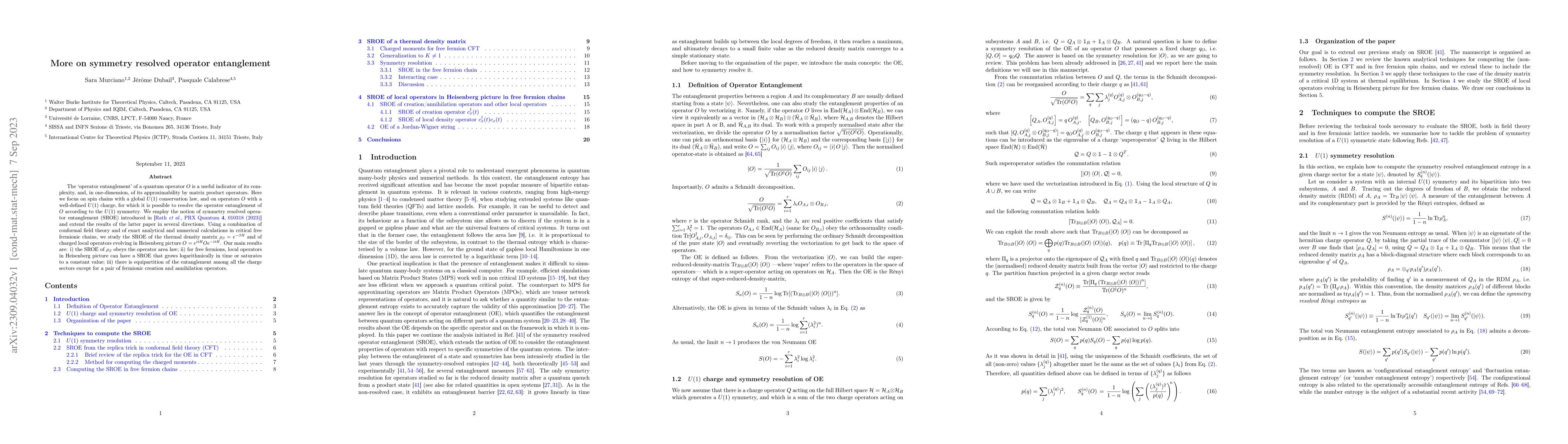 Thumbnail for More on symmetry resolved operator entanglement