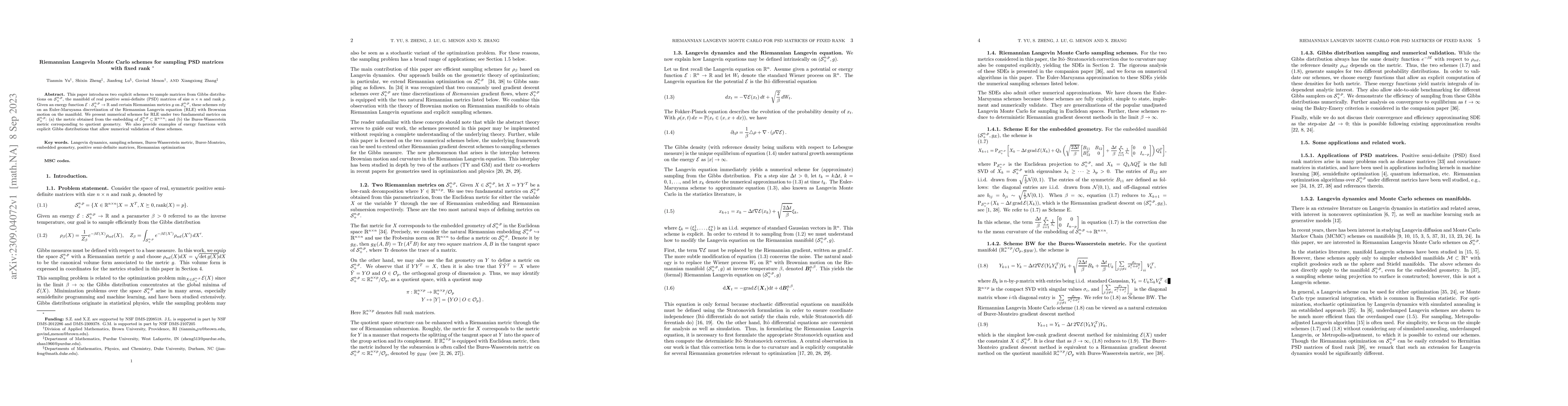 Thumbnail for Riemannian Langevin Monte Carlo schemes for sampling PSD matrices with
  fixed rank