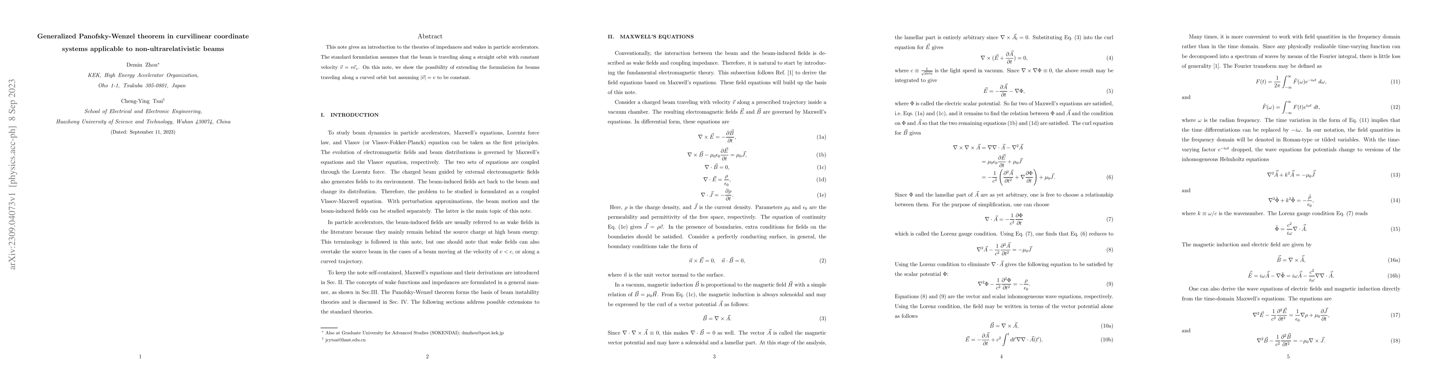 Thumbnail for Generalized Panofsky-Wenzel theorem in curvilinear coordinate systems
  applicable to non-ultrarelativistic beams