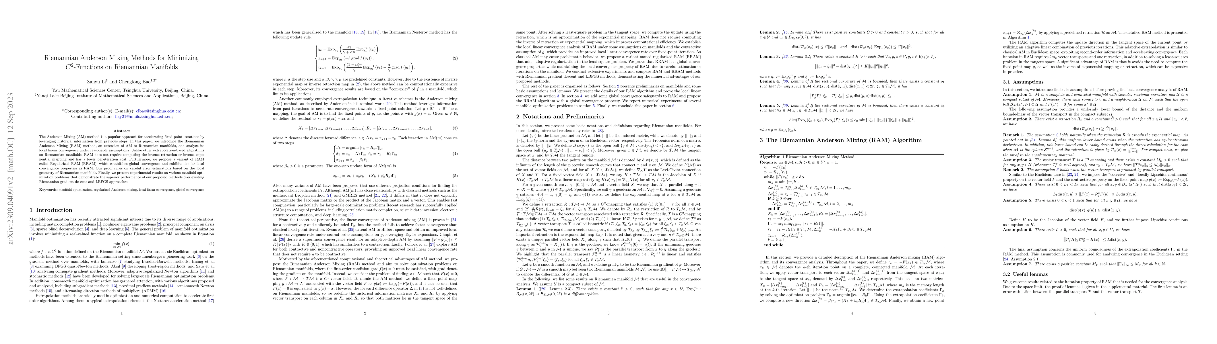 Thumbnail for Riemannian Anderson Mixing Methods for Minimizing $C^2$-Functions on
  Riemannian Manifolds