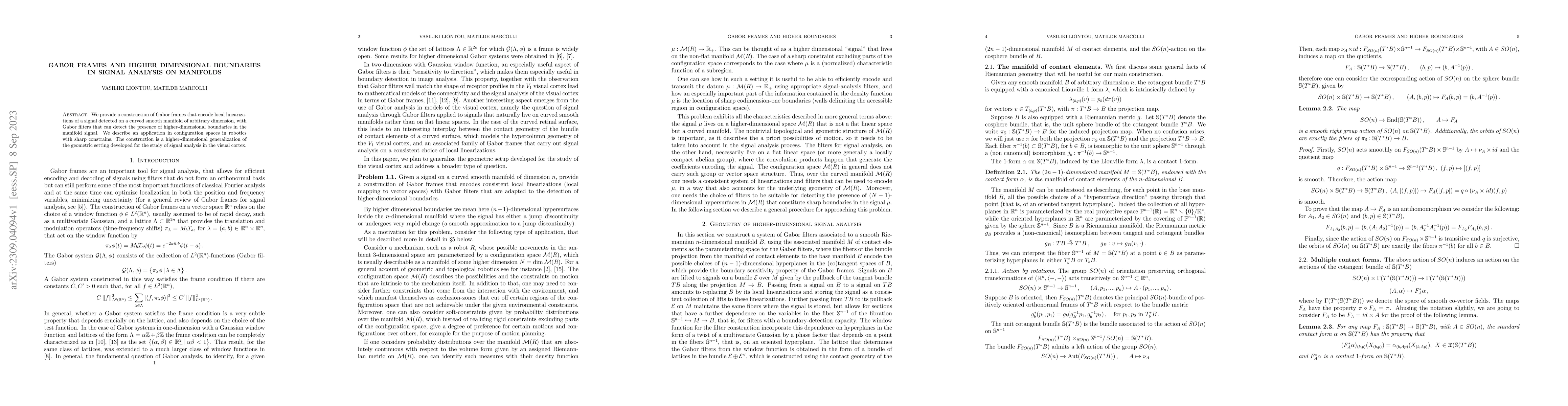 Thumbnail for Gabor frames and higher dimensional boundaries in signal analysis on
  manifolds