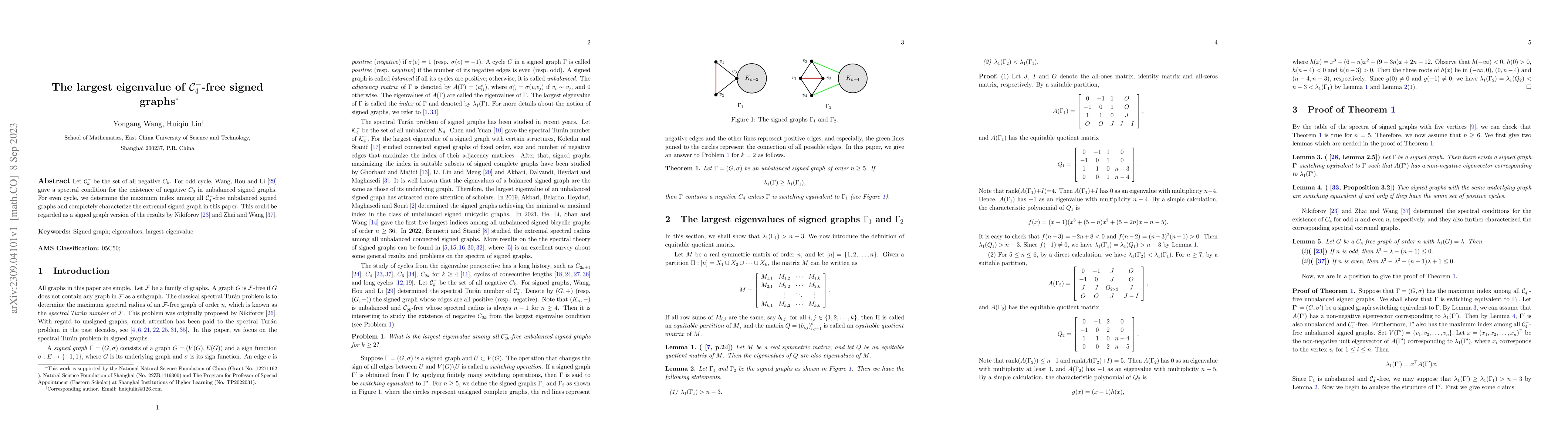 Thumbnail for The largest eigenvalue of $\mathcal{C}_4^{-}$-free signed graphs