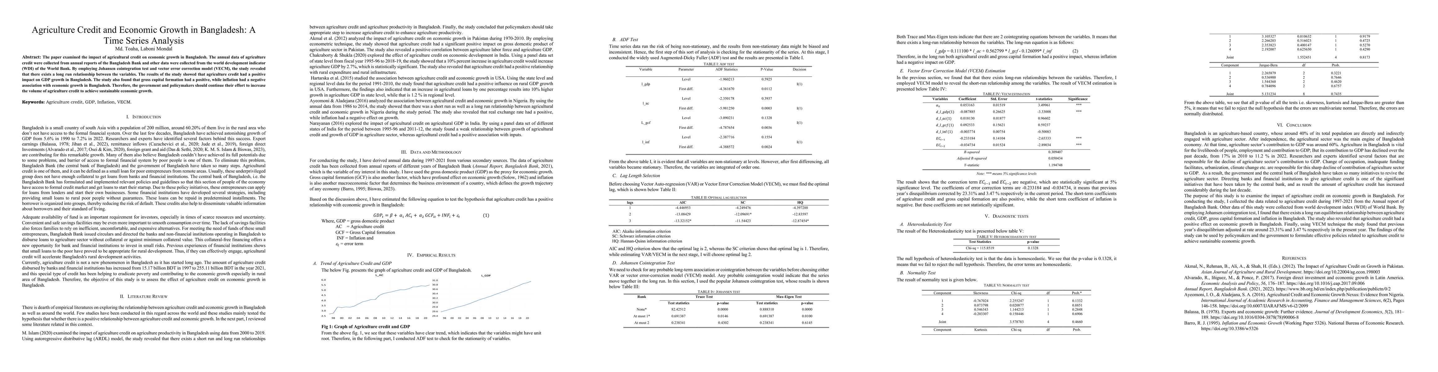Thumbnail for Agriculture Credit and Economic Growth in Bangladesh: A Time Series
  Analysis