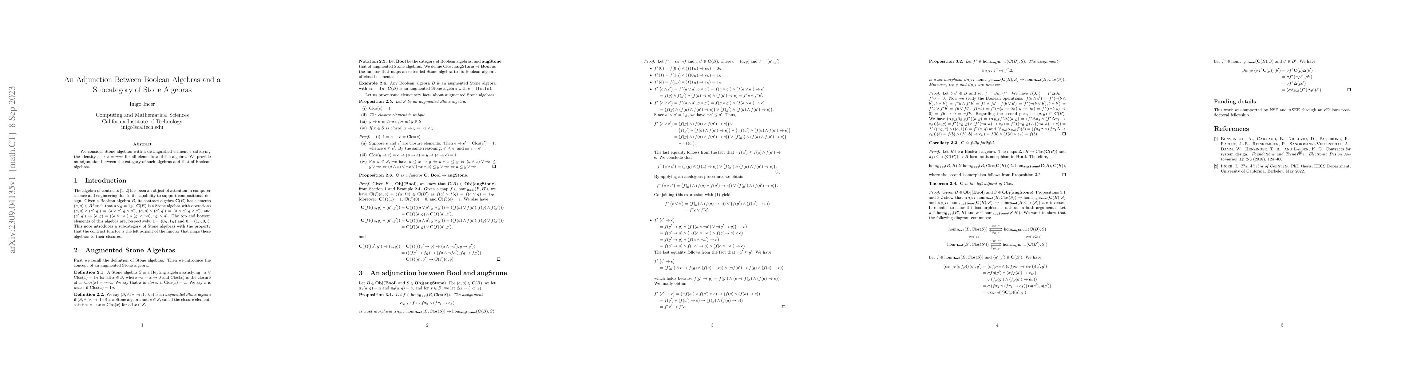 Thumbnail for An Adjunction Between Boolean Algebras and a Subcategory of Stone
  Algebras