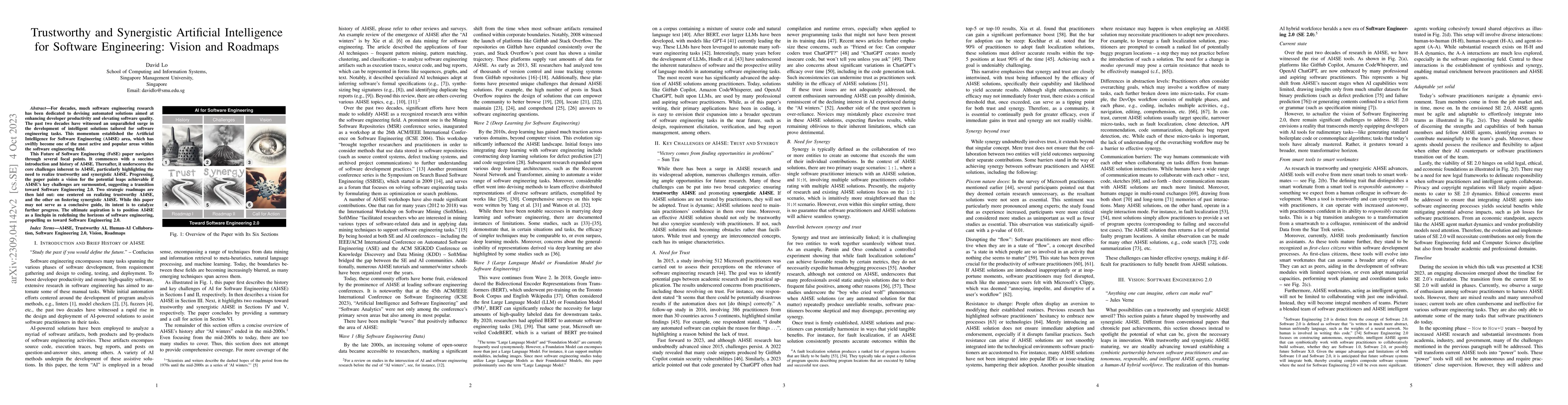 Thumbnail for Trustworthy and Synergistic Artificial Intelligence for Software
  Engineering: Vision and Roadmaps