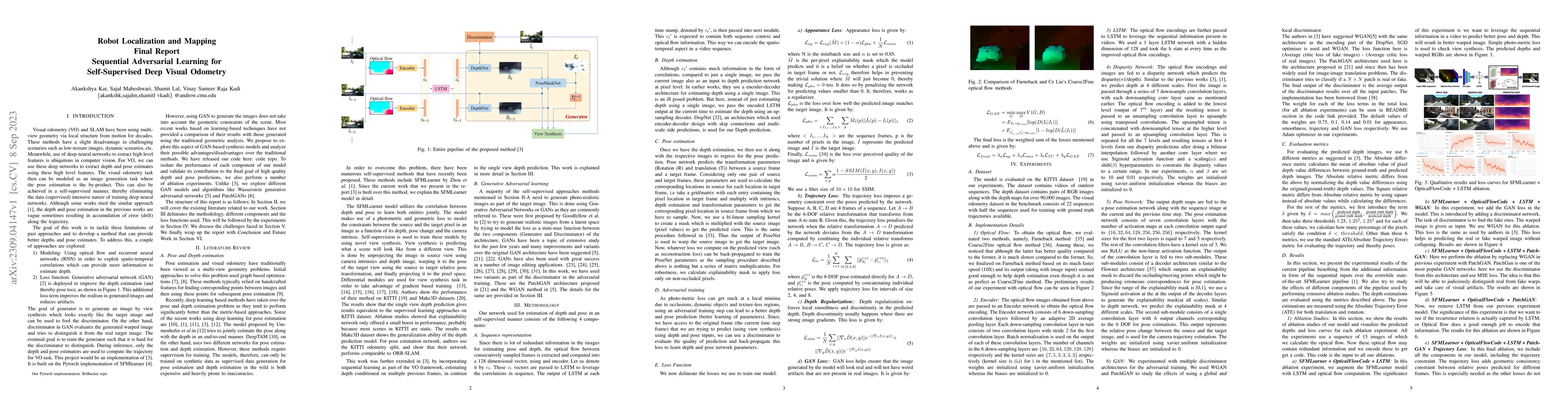 Thumbnail for Robot Localization and Mapping Final Report -- Sequential Adversarial
  Learning for Self-Supervised Deep Visual Odometry