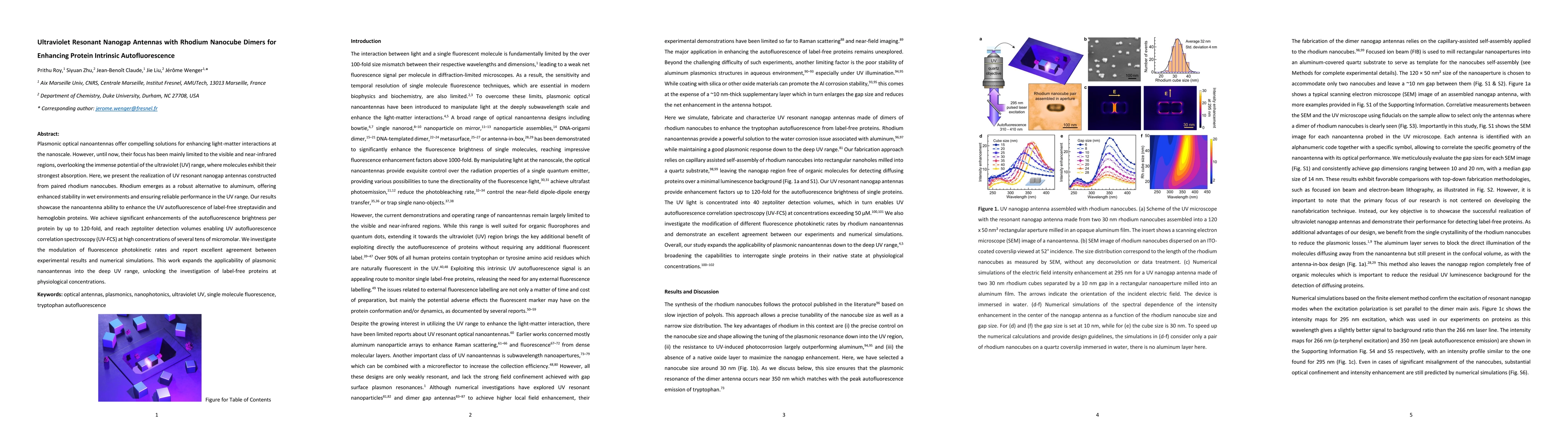 Thumbnail for Ultraviolet Resonant Nanogap Antennas with Rhodium Nanocube Dimers for
  Enhancing Protein Intrinsic Autofluorescence