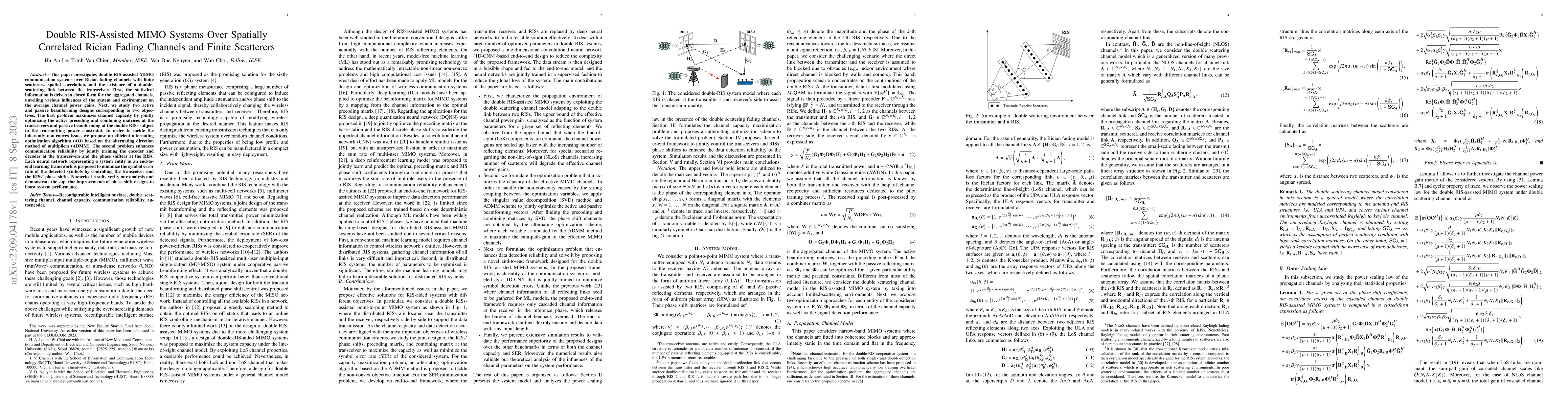 Thumbnail for Double RIS-Assisted MIMO Systems Over Spatially Correlated Rician Fading
  Channels and Finite Scatterers