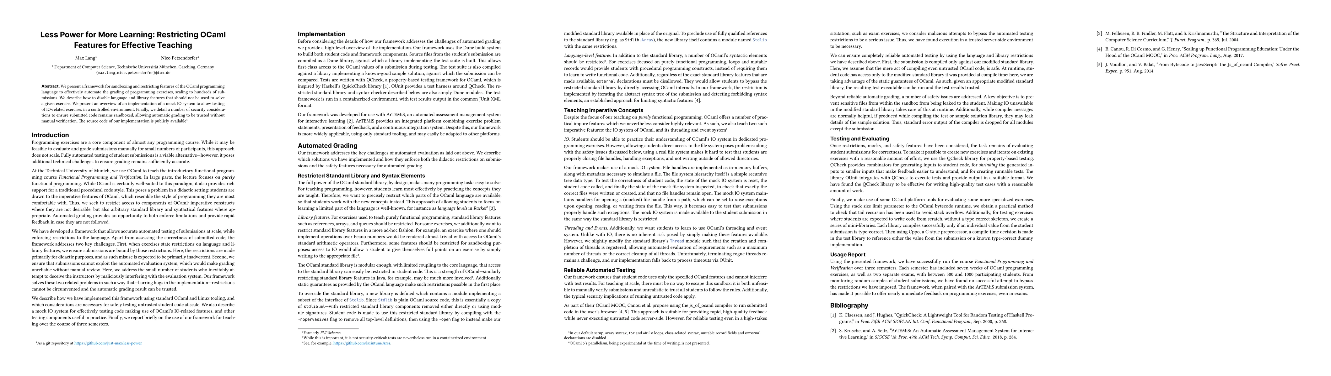 Thumbnail for Less Power for More Learning: Restricting OCaml Features for Effective
  Teaching