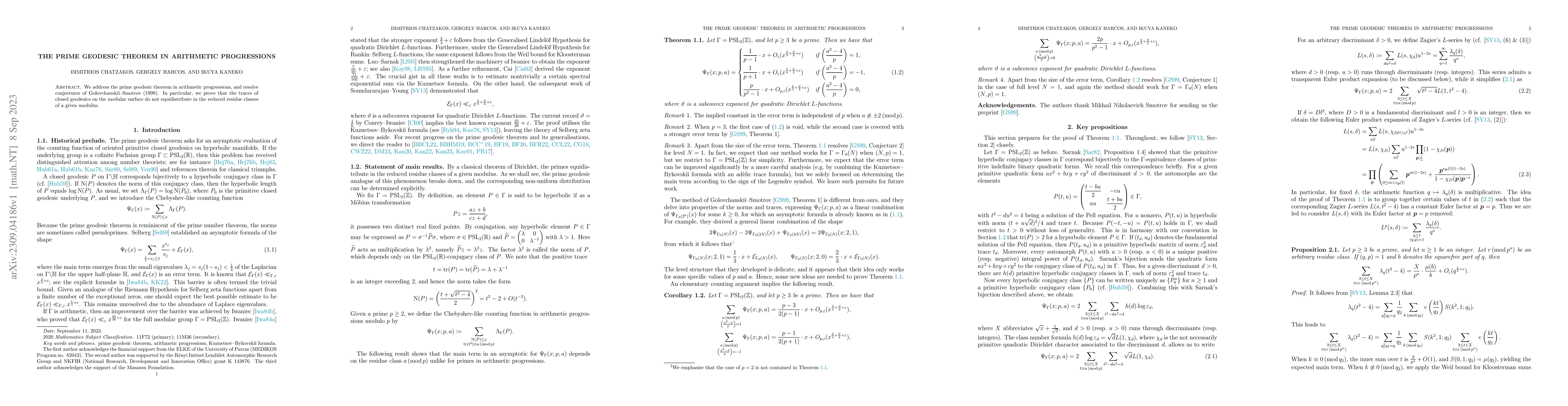 Thumbnail for The Prime Geodesic Theorem in Arithmetic Progressions