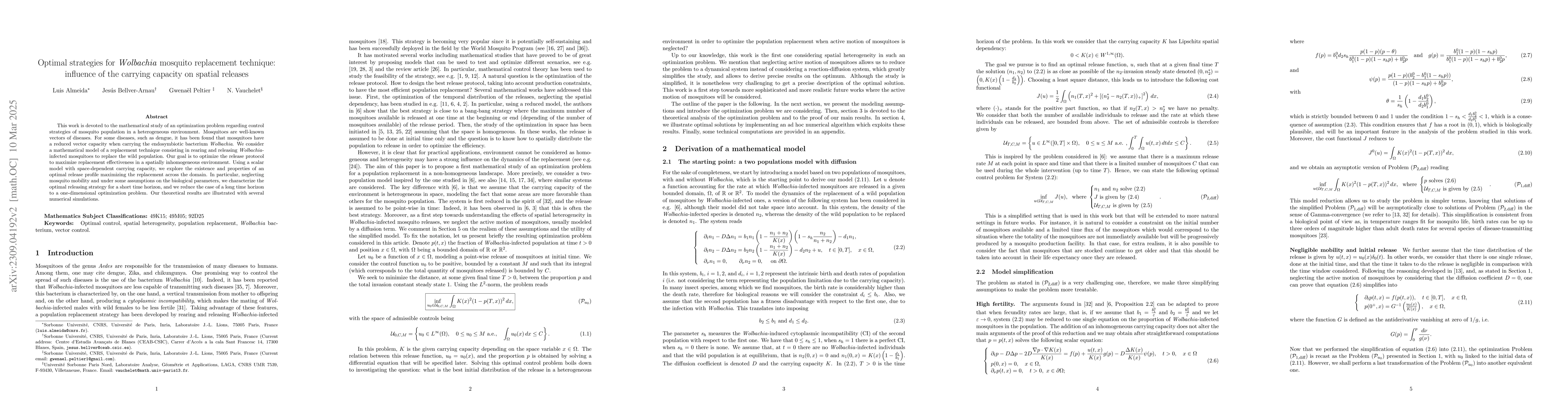 Thumbnail for Optimal strategies for mosquitoes replacement techniques: influence of
  the carrying capacity on spatial releases