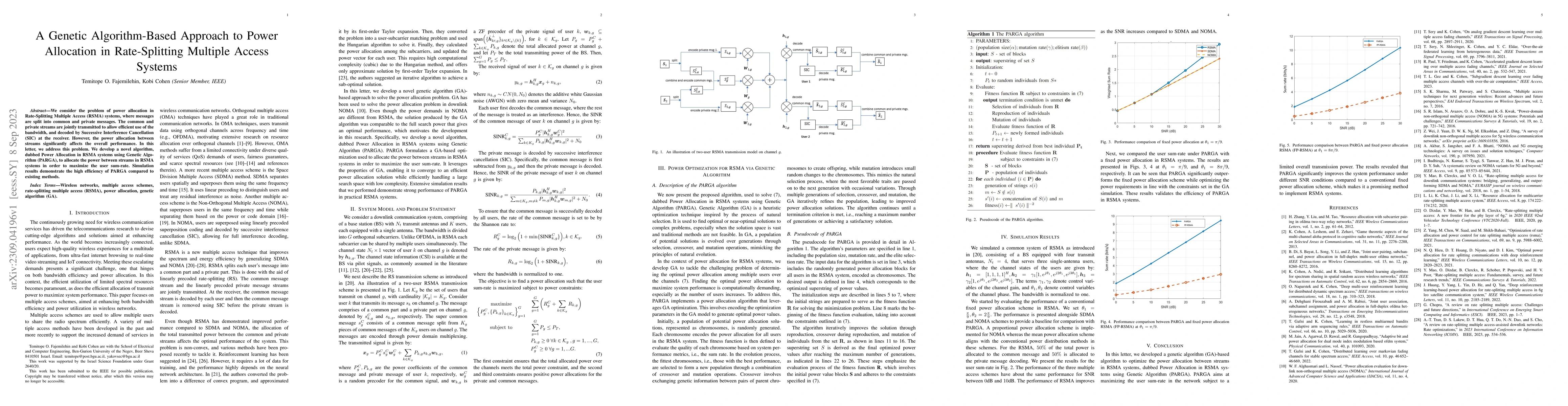Thumbnail for A Genetic Algorithm-Based Approach to Power Allocation in Rate-Splitting
  Multiple Access Systems