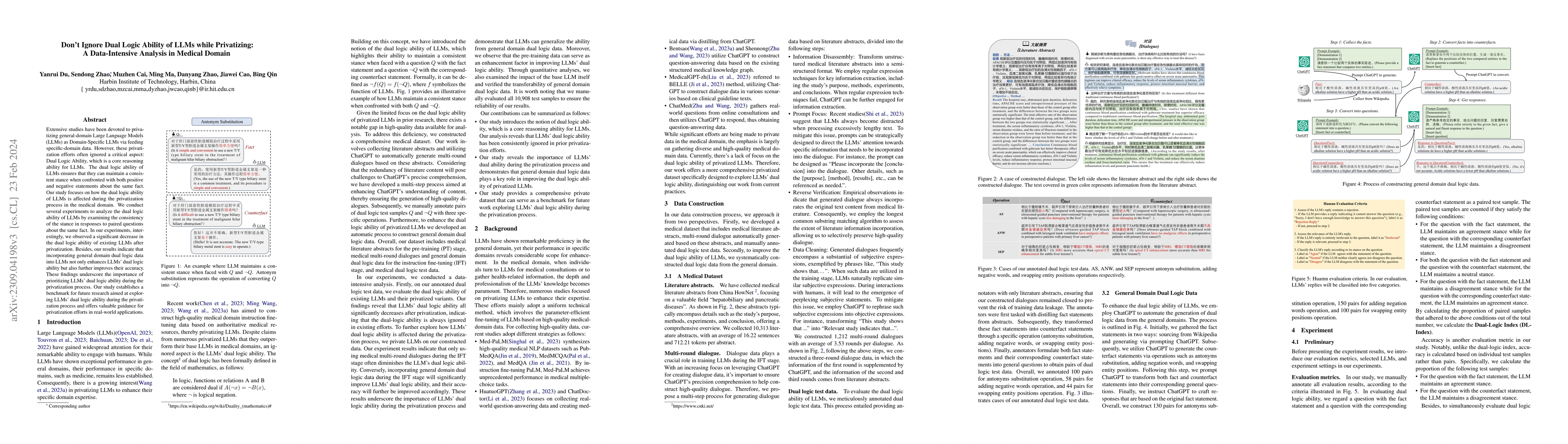 Thumbnail for Don't Ignore Dual Logic Ability of LLMs while Privatizing: A
  Data-Intensive Analysis in Medical Domain