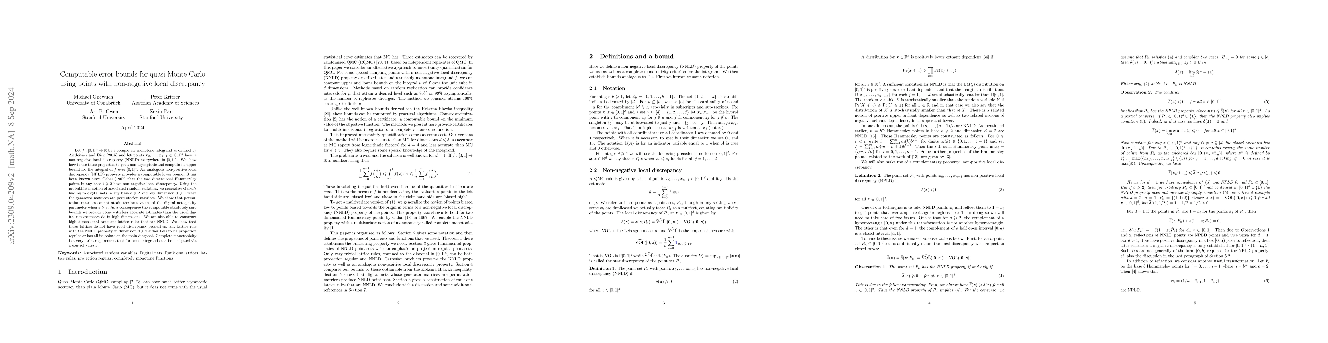 Thumbnail for Computable error bounds for quasi-Monte Carlo using points with
  non-negative local discrepancy