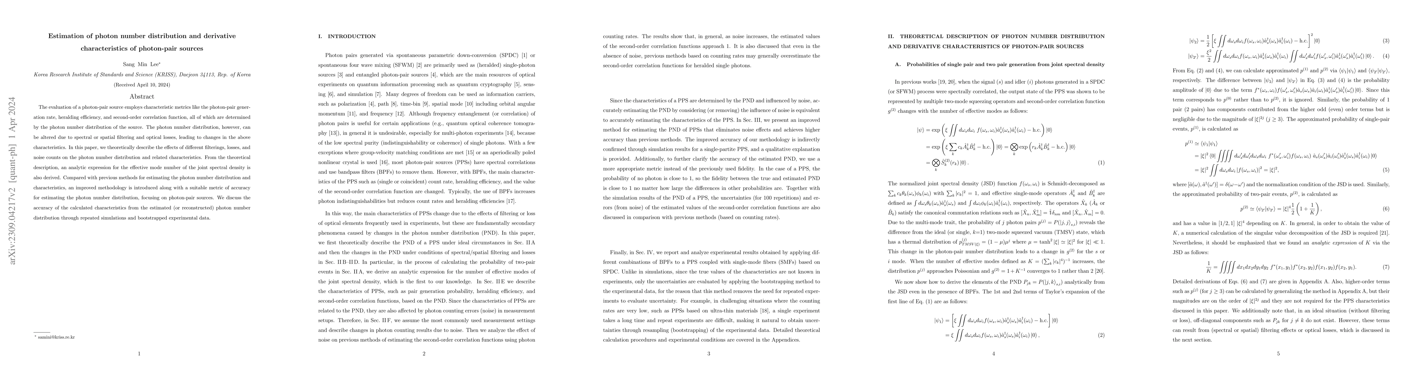 Thumbnail for Estimation of photon number distribution and derivative characteristics
  of photon-pair sources