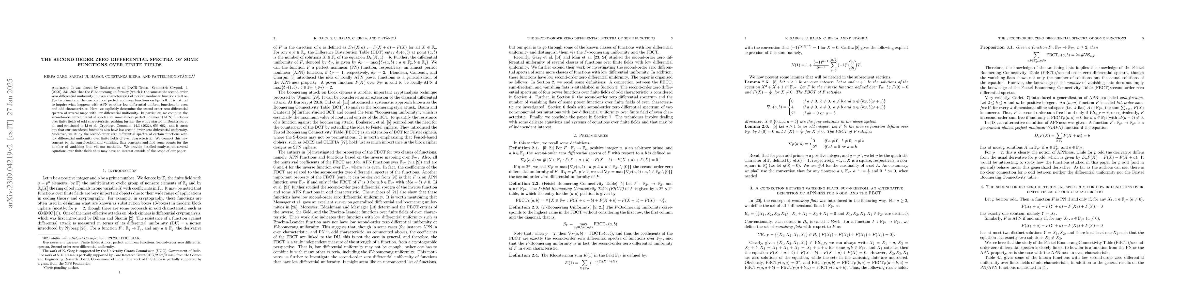Thumbnail for The second-order zero differential spectra of some functions over finite
  fields