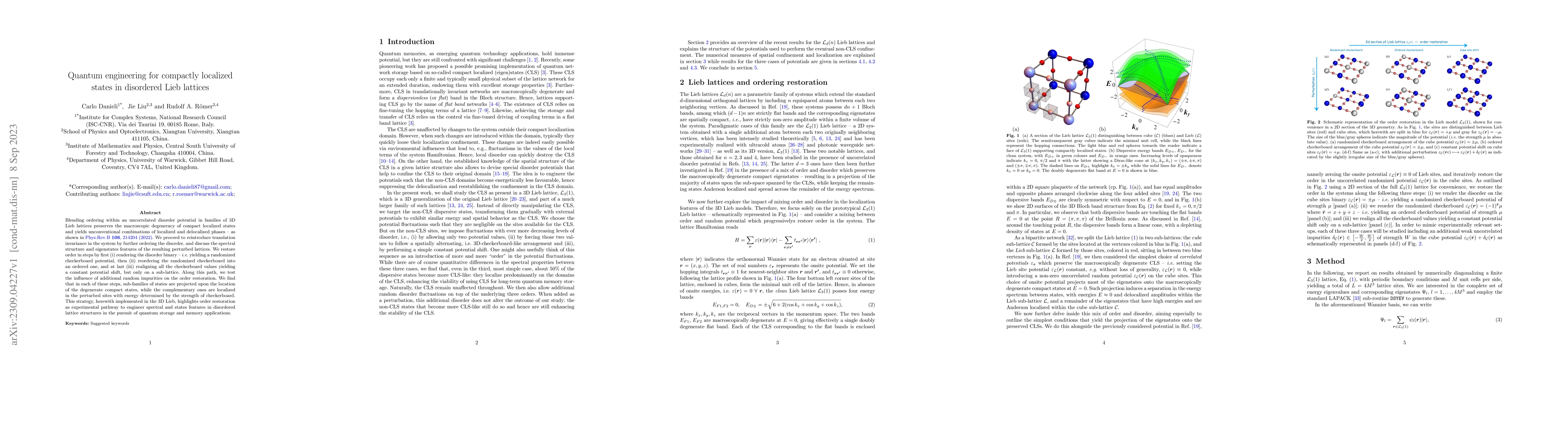 Thumbnail for Quantum engineering for compactly localized states in disordered Lieb
  lattices