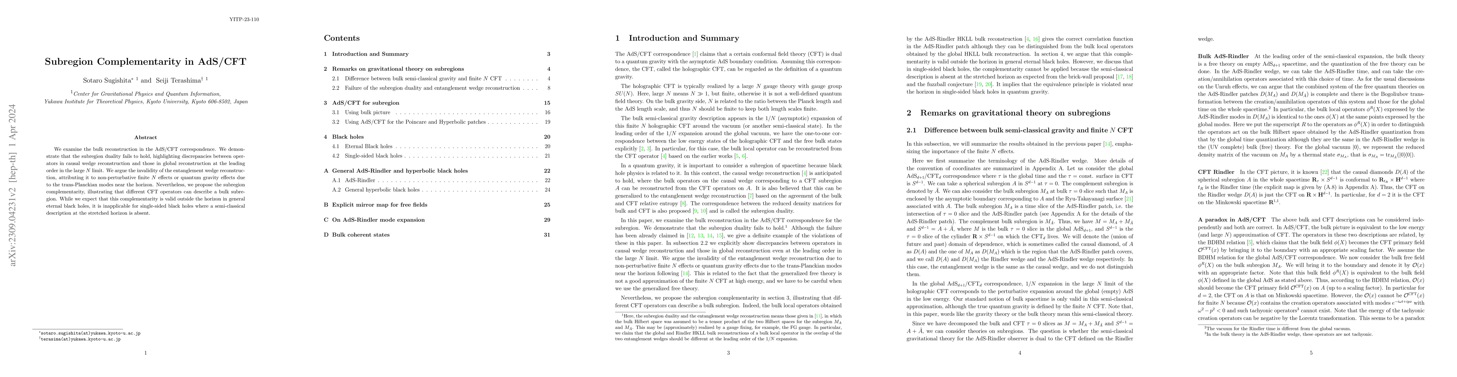 Thumbnail for Subregion Complementarity in AdS/CFT